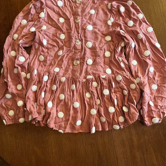 ALTAR’D STATE Pink Polka Dot Long Sleeve Blouse - Picture 4 of 7